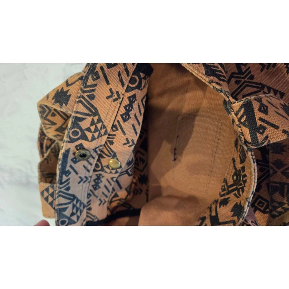 Kavu Canvas Sling‎ Bag Tan Black Geo Print True Outdoor Wear Adjustable Strap